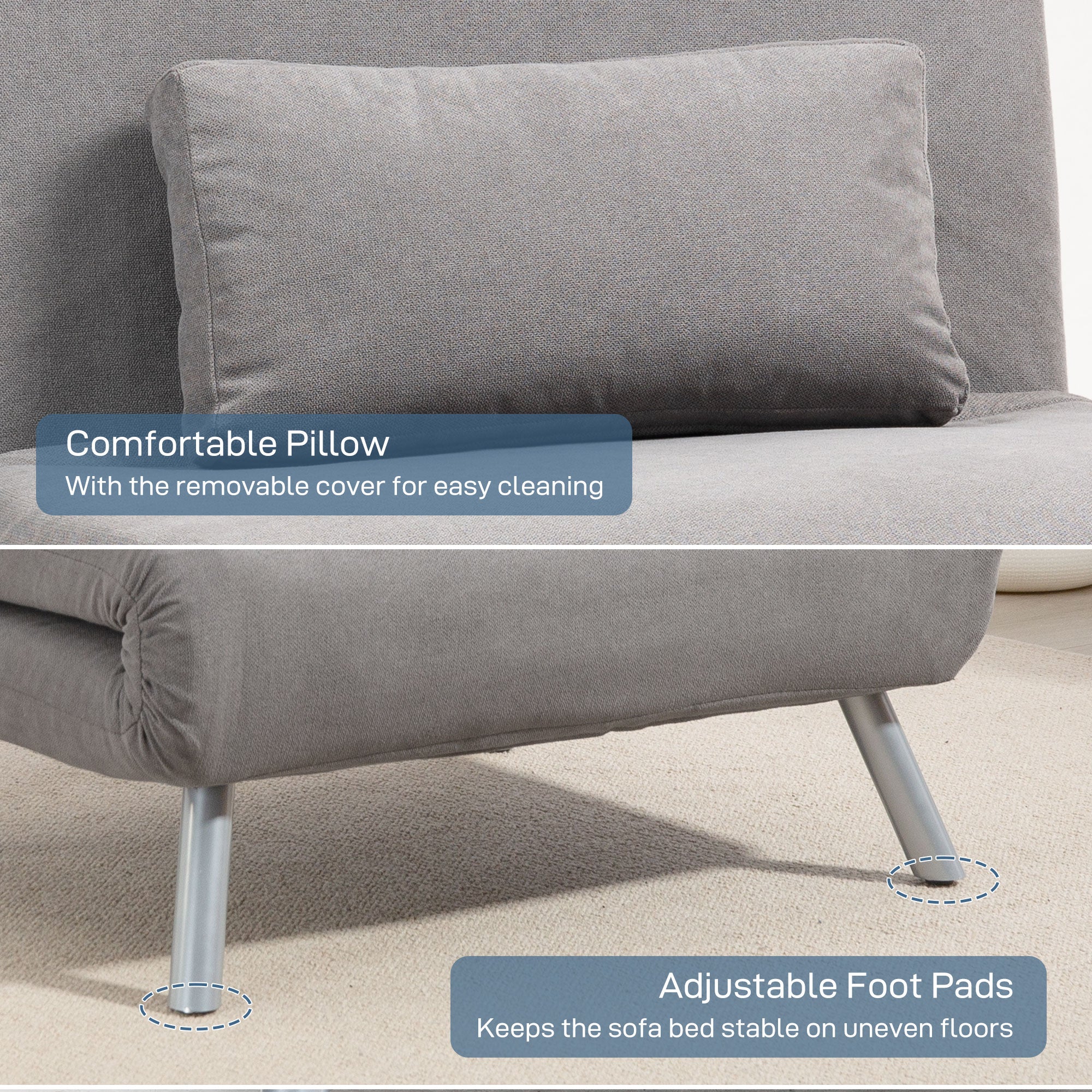 HOMCOM Single Velvet-Feel Chair Bed - Grey