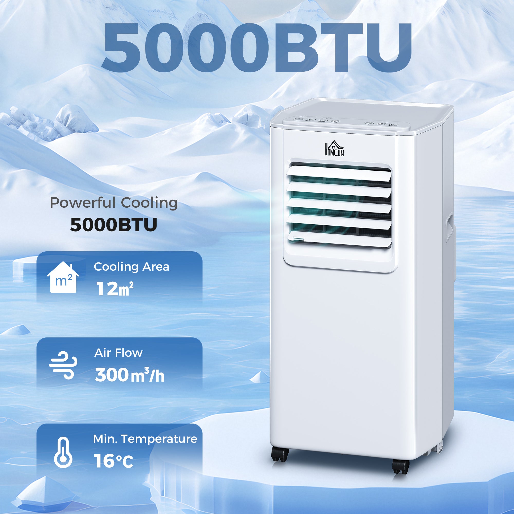 HOMCOM 5000 BTU Portable Air Conditioner, 4-in-1 Air Conditioning Unit, Dehumidifier, Cooling, Fan, Sleep Mode, with Remote Control, 2 Speeds, 24H Timer, Window Venting Kit, 12m√Ç¬≤