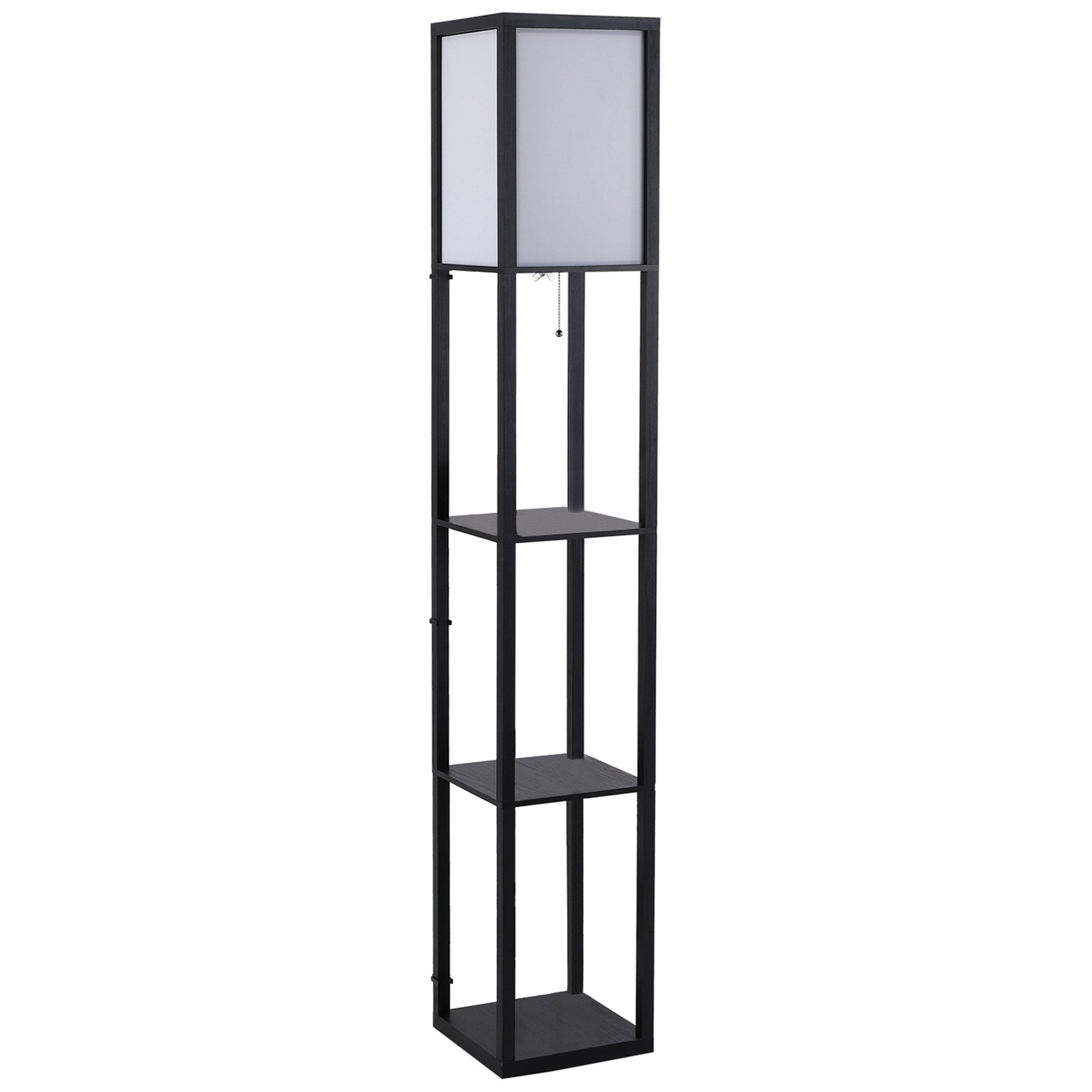 HOMCOM Floor Lamp with Shelves and Top Light, Modern Corner Standing Lamp for Living Room, Bedroom, Bulb not Included, Black