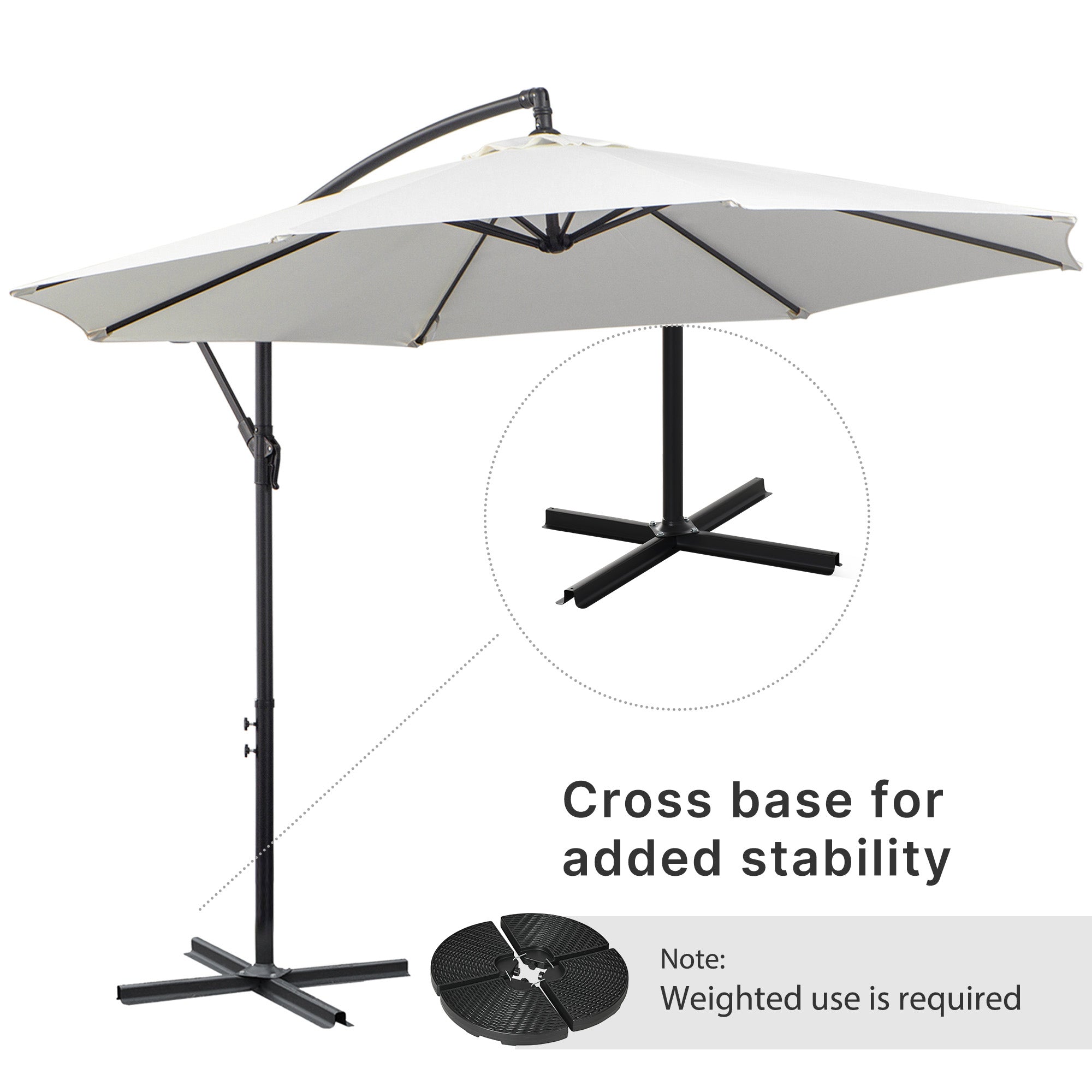 Outsunny 3m Banana Umbrella Parasol, Offset Cantilever Parasol Umbrella with Cross Base, Cream White