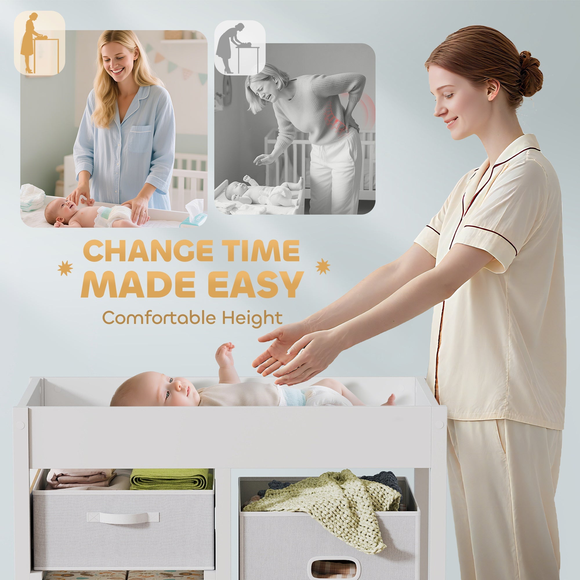 AIYAPLAY Baby Changing Unit with 4 Storage Drawers, Mat for Bedroom Nursery, 84 x 84.5 cm, White