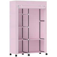 HOMCOM Fabric Wardrobe w/ Shelves Hanging Rail Foldable Wardrobe Pink