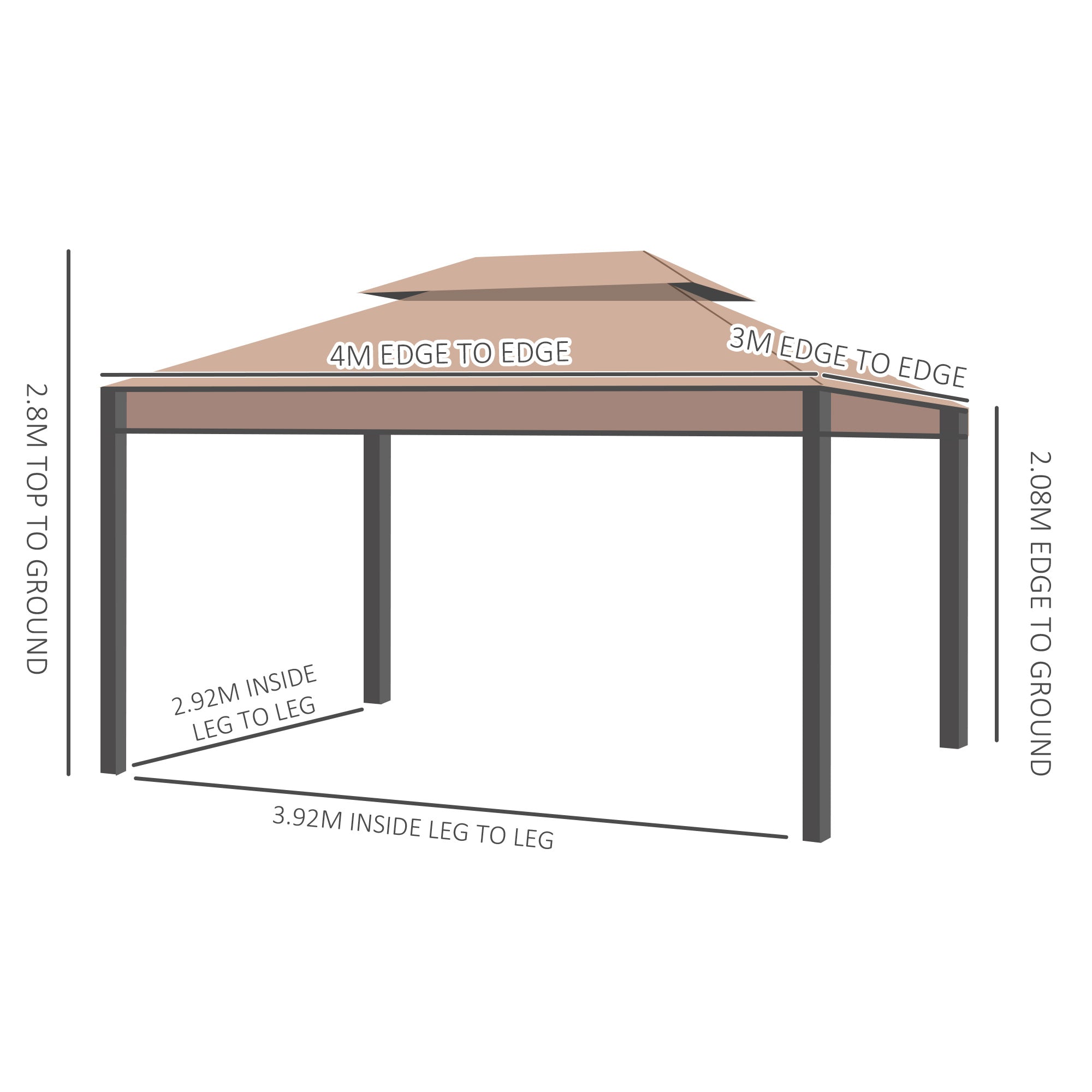 Outsunny 3 x 4m Garden Gazebo, Double√Ç Roof Marquee Canopy Shelter with Sidewalls, Solid√Ç Steel√Ç Frame√Ç for√Ç Garden,√Ç Lawn,√Ç Backyard√Ç and√Ç Deck