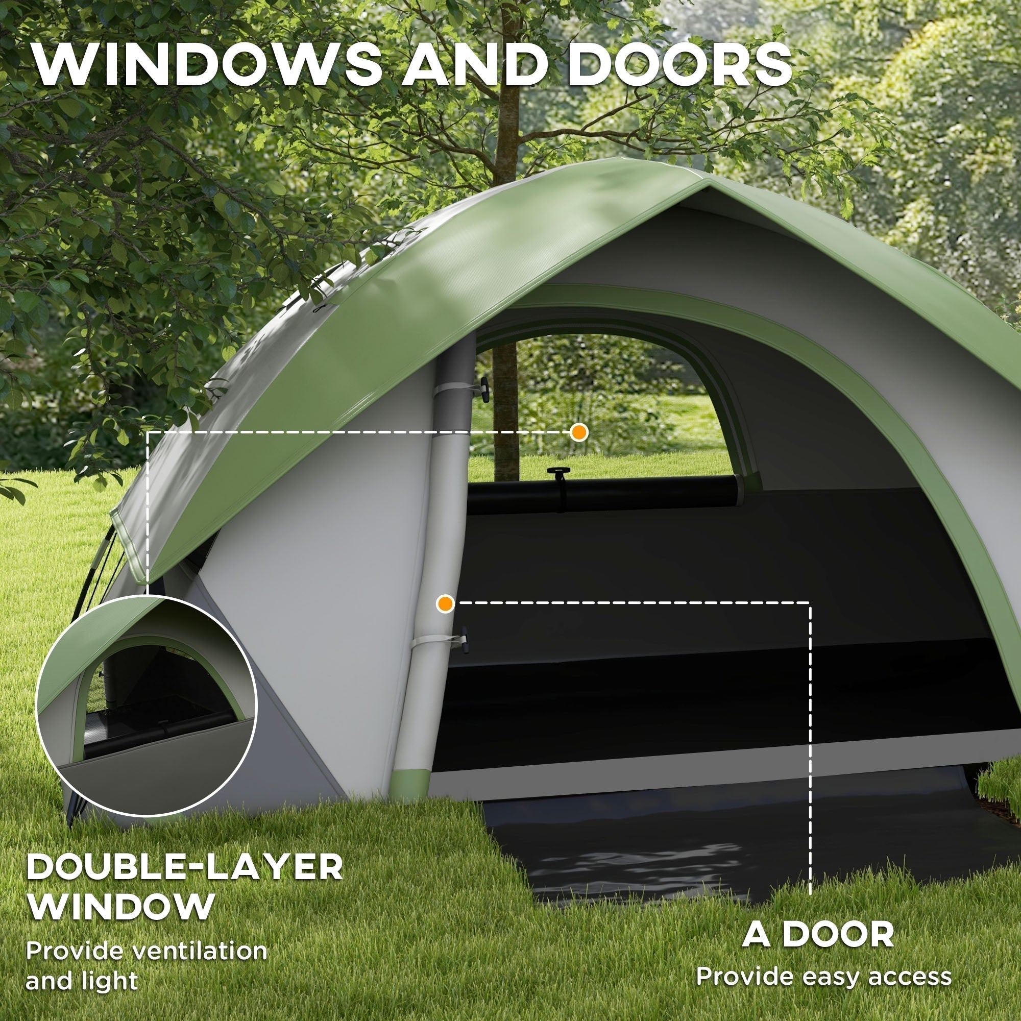 Outsunny Camping Tent with Inflatable Mattress and Camping Table&Chair, 2-3 Person Dome Tent with Sewn-in Groundsheet, Portable 3000mm Waterproof Tent with Carry Bag and Hook, for Fishing Hiking