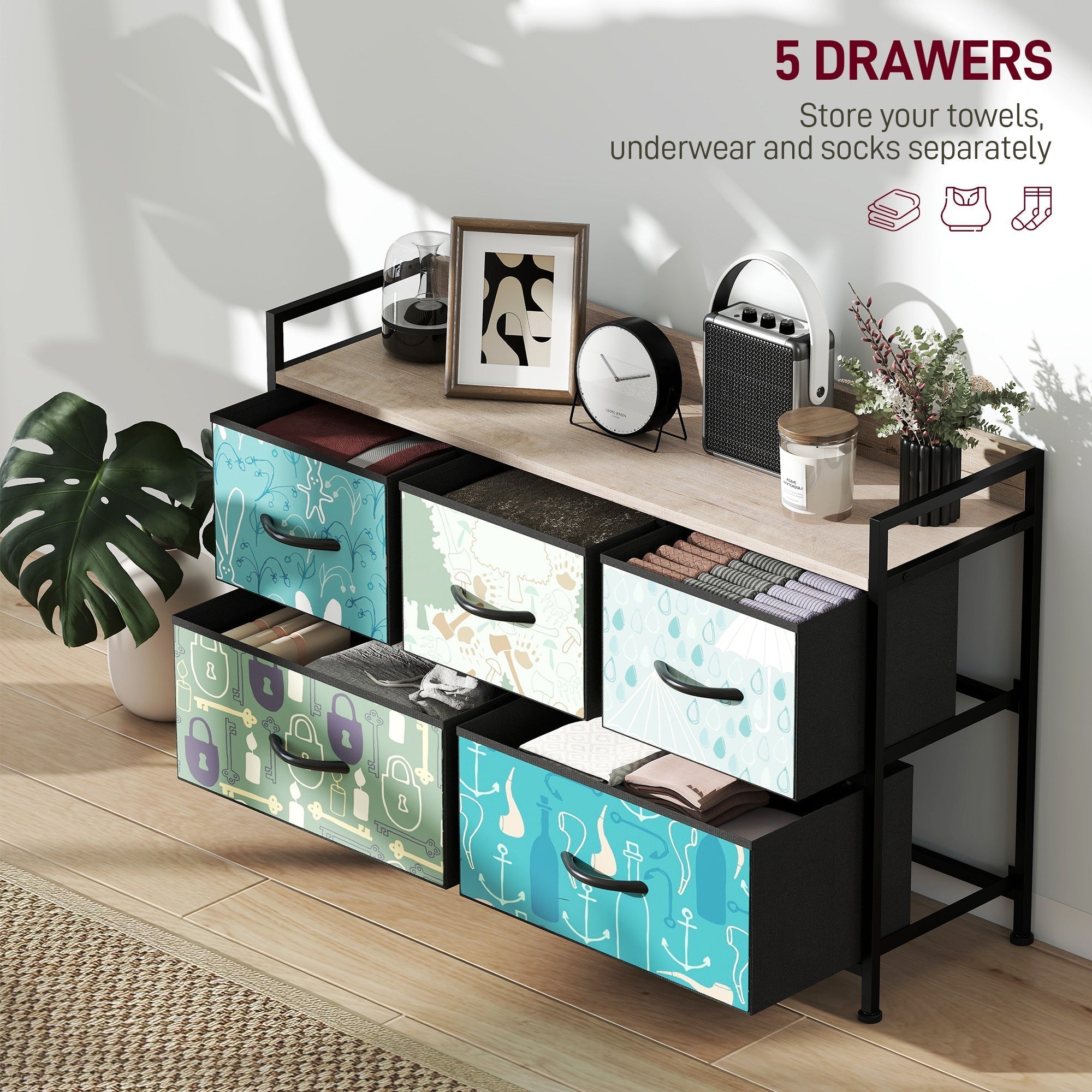 HOMCOM 5-Drawer Chest of Drawers - Blue