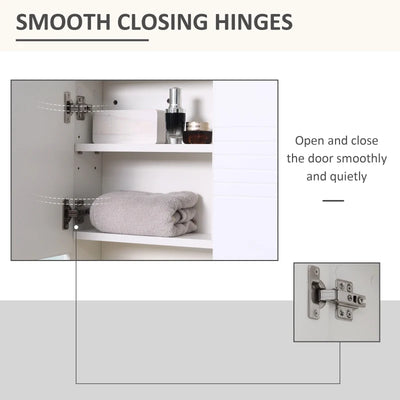 kleankin Bathroom Mirror Cabinet Wall-Mounted Storage w/ Double Door Adjustable Shelf - White