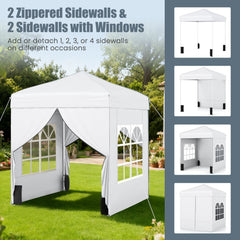 6.5 x 6.5 FT Pop up Canopy Tent Outdoor Patio Commercial Sunshade Shelter with 4 Sidewalls-White