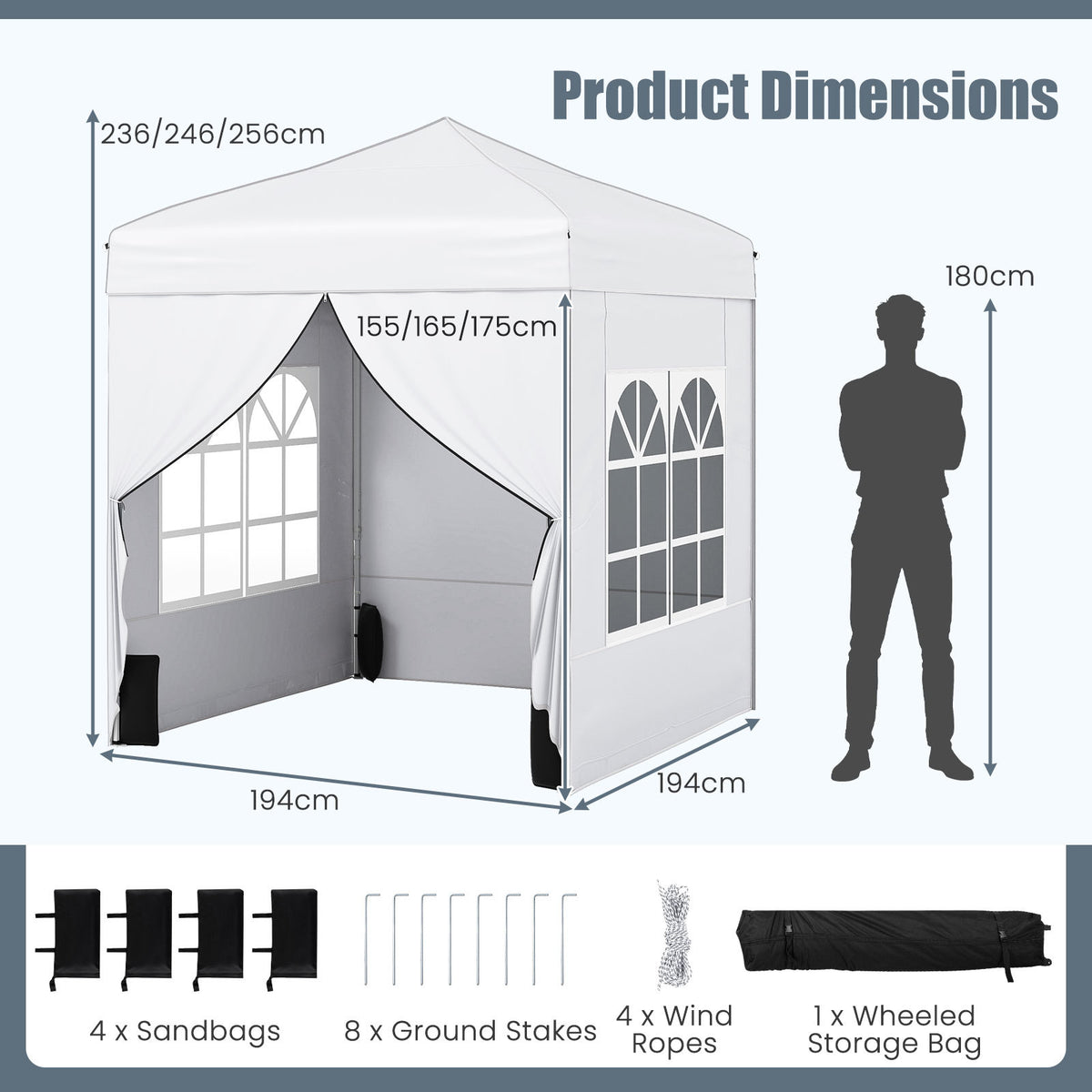6.5 x 6.5 FT Pop up Canopy Tent Outdoor Patio Commercial Sunshade Shelter with 4 Sidewalls-White