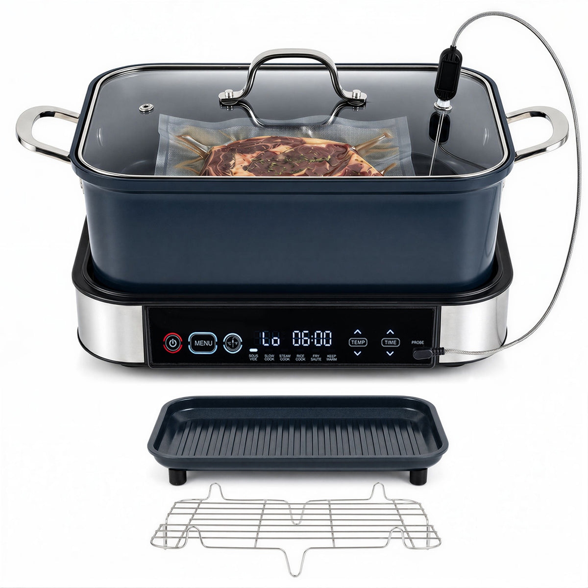 6.5L 6-in-1 Multi Cooker with Sous Vide & Steam Functions and Adjustable Timer Temp