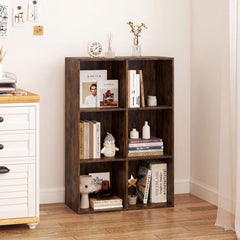 6-Cube Bookcase 3-Tier Storage Organizer with Anti-Tipping Kits for Living Room Study-Coffee