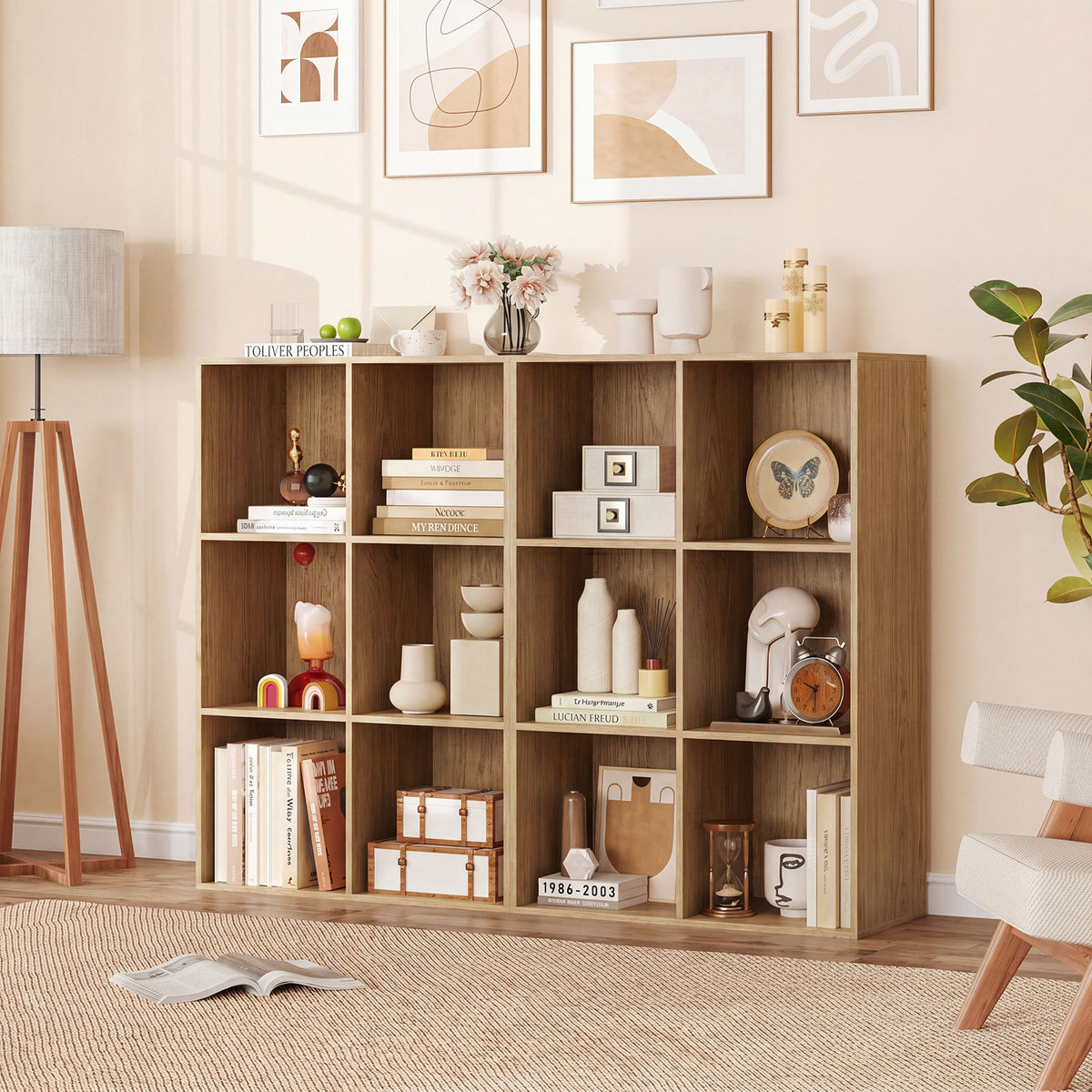 6-Cube Bookcase 3-Tier Storage Organizer with Anti-Tipping Kits for Living Room Study-Natural