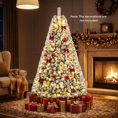 6 FT Snow-Flocked Artificial Christmas Tree with 230 Warm White LED Lights and 928 Branch Tips-Green