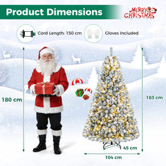6 FT Snow-Flocked Artificial Christmas Tree with 230 Warm White LED Lights and 928 Branch Tips-Green