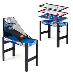 6-In-1 Multi Game Table with Air Hockey Table Tennis Basketball Billiards Shuffleboard Bowling-Blue