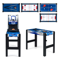 6-In-1 Multi Game Table with Air Hockey Table Tennis Basketball Billiards Shuffleboard Bowling-Blue