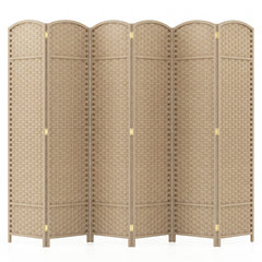 6-Panel Room Divider Folding Privacy Screen with Hand-woven Texture-Beige