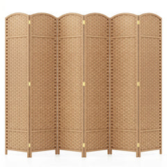 6-Panel Room Divider Folding Privacy Screen with Hand-woven Texture-Natural