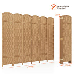 6-Panel Room Divider Folding Privacy Screen with Hand-woven Texture-Natural