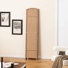 6-Panel Room Divider Folding Privacy Screen with Hand-woven Texture-Natural
