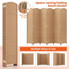 6-Panel Room Divider Folding Privacy Screen with Hand-woven Texture-Natural