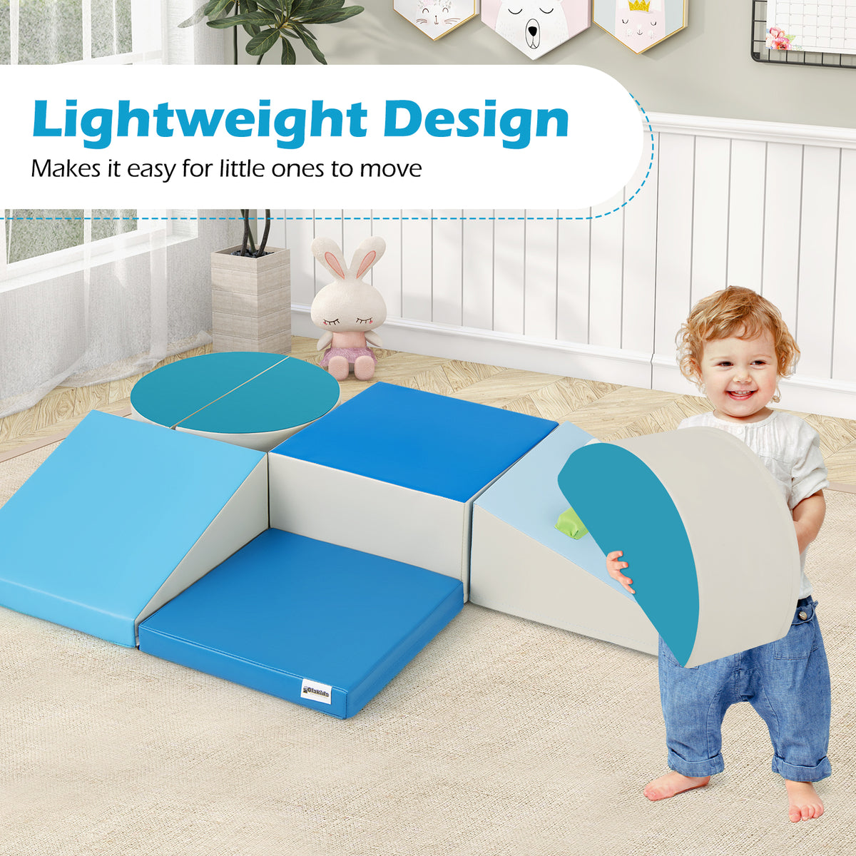 6 Piece Foam Climbing Toys for Toddlers with PU Leather Cover-Blue