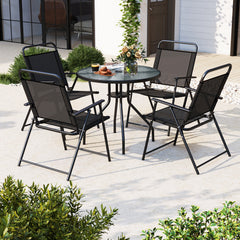 6 Piece Outdoor Dining Set with Detachable Umbrella for Poolside-Black