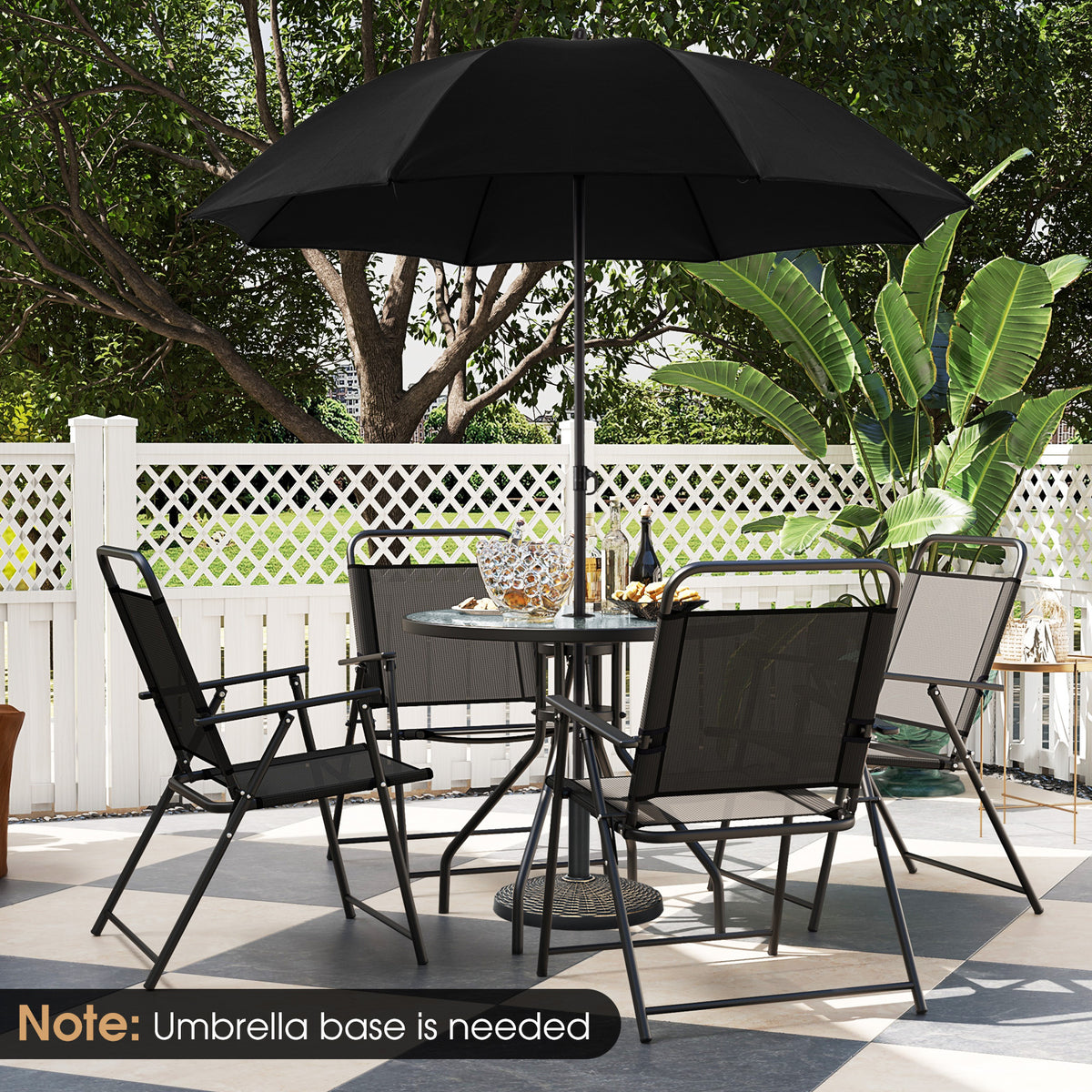 6 Piece Outdoor Dining Set with Detachable Umbrella for Poolside-Black