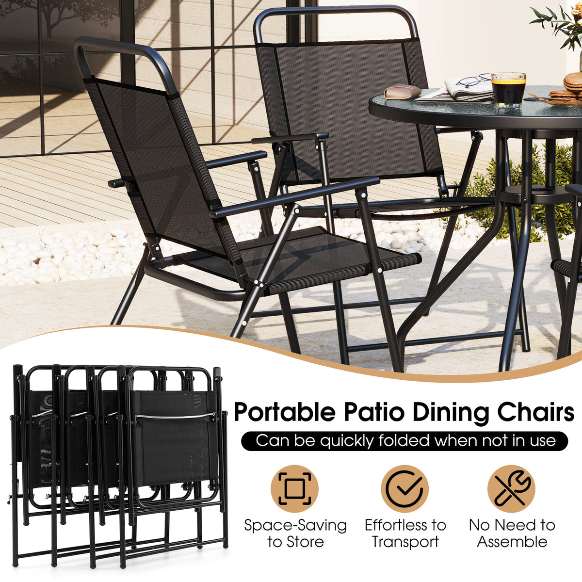 6 Piece Outdoor Dining Set with Detachable Umbrella for Poolside-Black