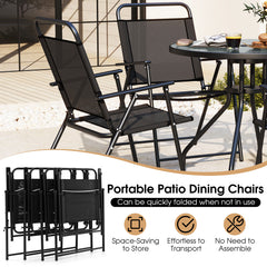 6 Piece Outdoor Dining Set with Detachable Umbrella for Poolside-Black