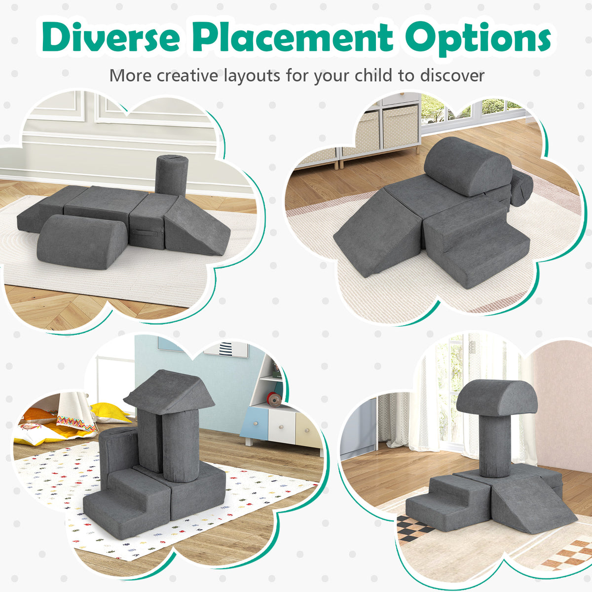 6-Piece Baby Climbing Blocks with Skin-Friendly Chenille Fabric-Grey