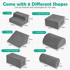 6-Piece Baby Climbing Blocks with Skin-Friendly Chenille Fabric-Grey