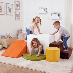 6 Pieces Foam Climbing Blocks for Kids with Slide and Tunnel for Toddlers 3+-White