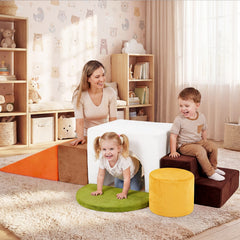 6 Pieces Foam Climbing Blocks for Kids with Slide and Tunnel for Toddlers 3+-White
