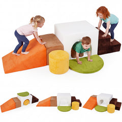 6 Pieces Foam Climbing Blocks for Kids with Slide and Tunnel for Toddlers 3+-White