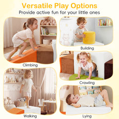 6 Pieces Foam Climbing Blocks for Kids with Slide and Tunnel for Toddlers 3+-White