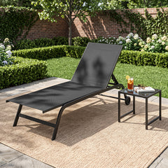 6-Position Outdoor Chaise Lounge Chair Set with Wheels and 180° Full Flat-Black