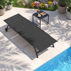 6-Position Outdoor Chaise Lounge Chair Set with Wheels and 180° Full Flat-Black