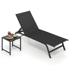 6-Position Outdoor Chaise Lounge Chair Set with Wheels and 180° Full Flat-Black