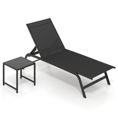 6-Position Outdoor Chaise Lounge Chair Set with Wheels and 180° Full Flat-Black