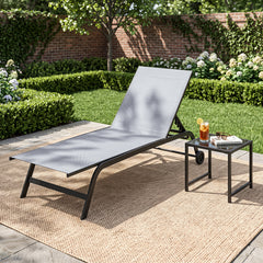 6-Position Outdoor Chaise Lounge Chair Set with Wheels and 180° Full Flat-Grey