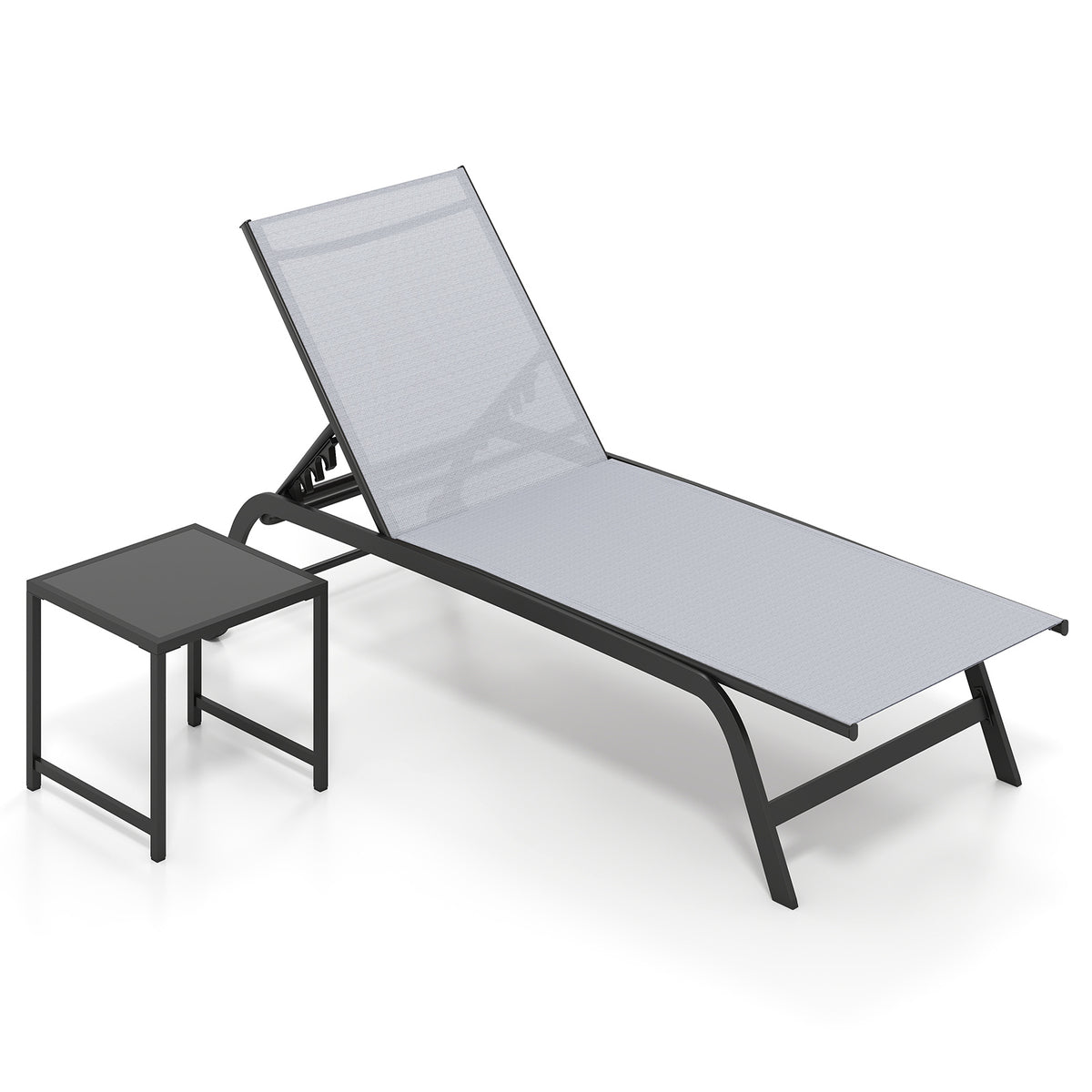 6-Position Outdoor Chaise Lounge Chair Set with Wheels and 180° Full Flat-Grey