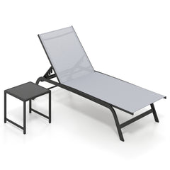 6-Position Outdoor Chaise Lounge Chair Set with Wheels and 180° Full Flat-Grey