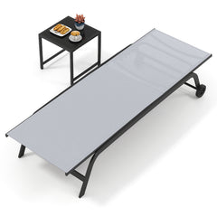 6-Position Outdoor Chaise Lounge Chair Set with Wheels and 180° Full Flat-Grey