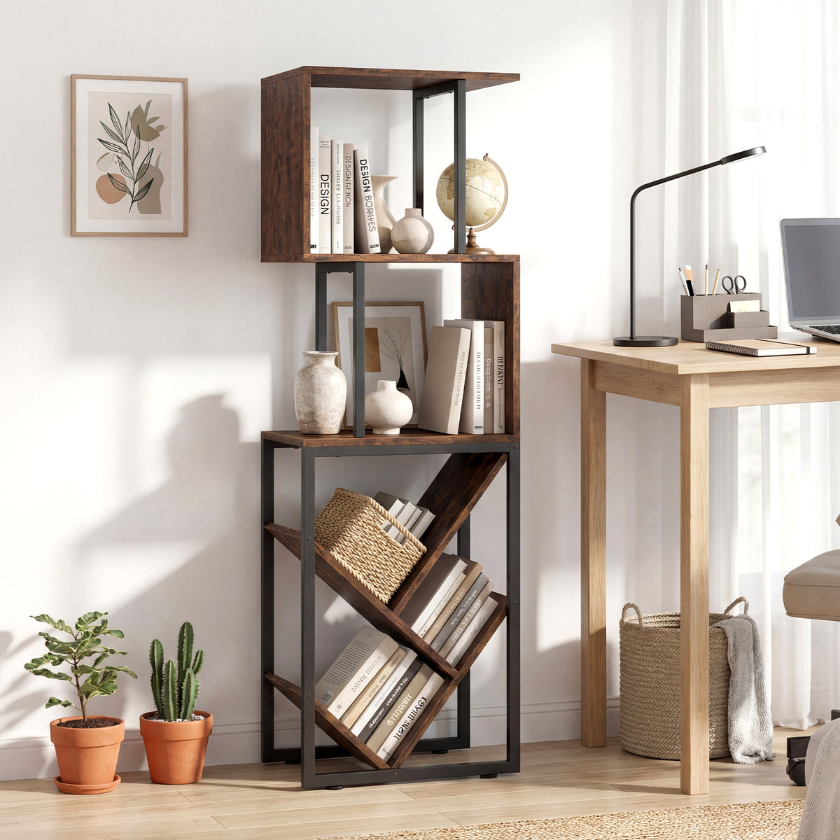 6-Tier Bookshelf with Open Display Shelves for Living Room-Rustic Brown