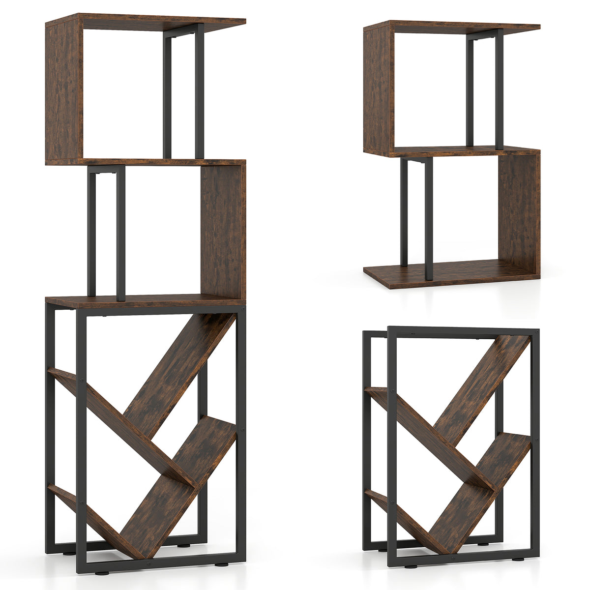 6-Tier Bookshelf with Open Display Shelves for Living Room-Rustic Brown