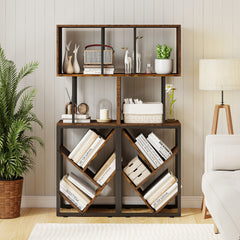 6-Tier Bookshelf with Open Display Shelves for Living Room-Rustic Brown