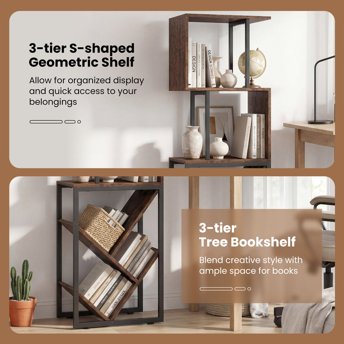 6-Tier Bookshelf with Open Display Shelves for Living Room-Rustic Brown