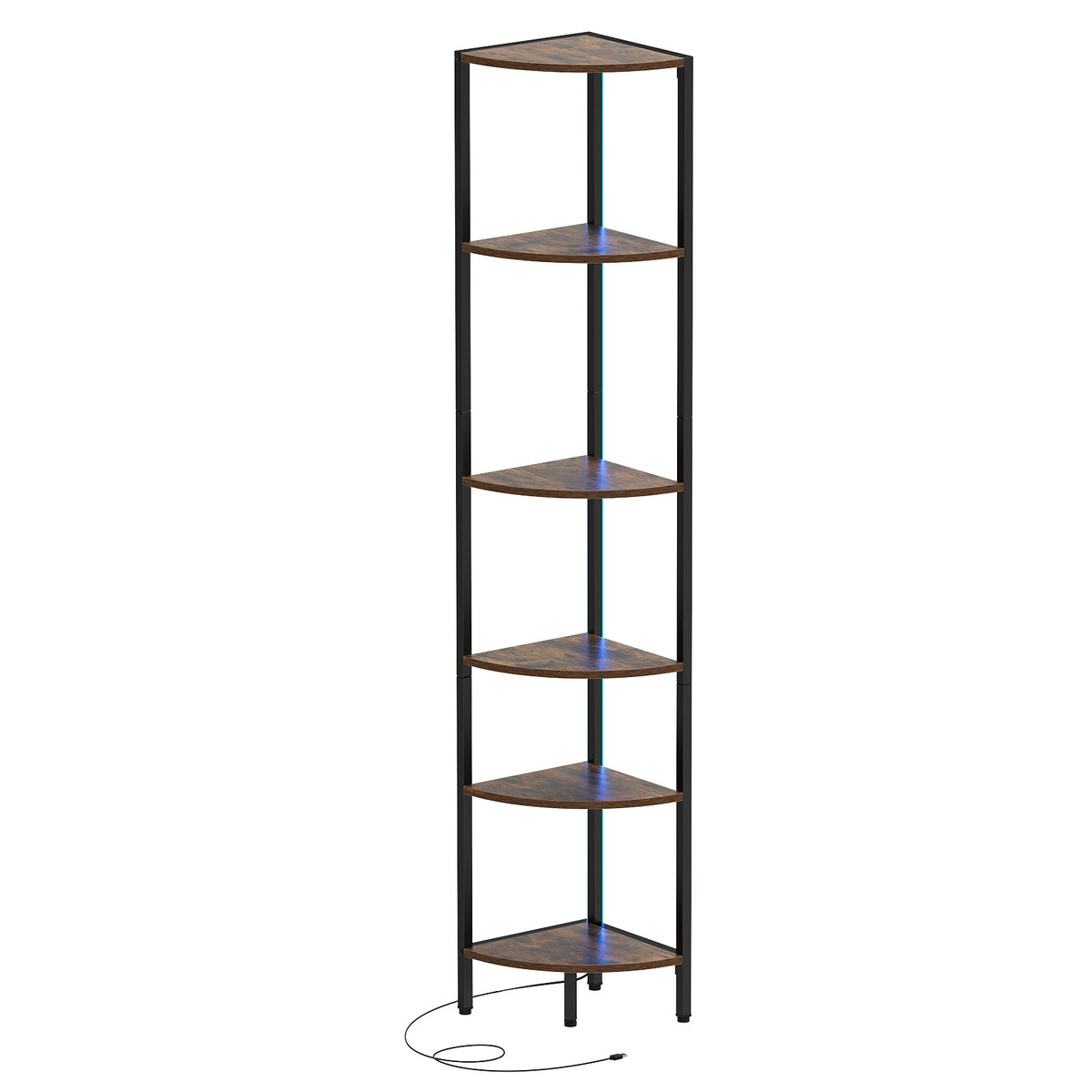 6-Tier Corner Shelf 68 inch Tall Narrow Display Bookshelf with LED Lights-Rustic Brown