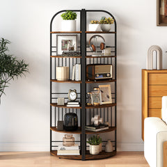 6-Tier Corner Shelf Tall Freestanding Corner Bookshelf with Heavy-duty Metal Frame-Brown