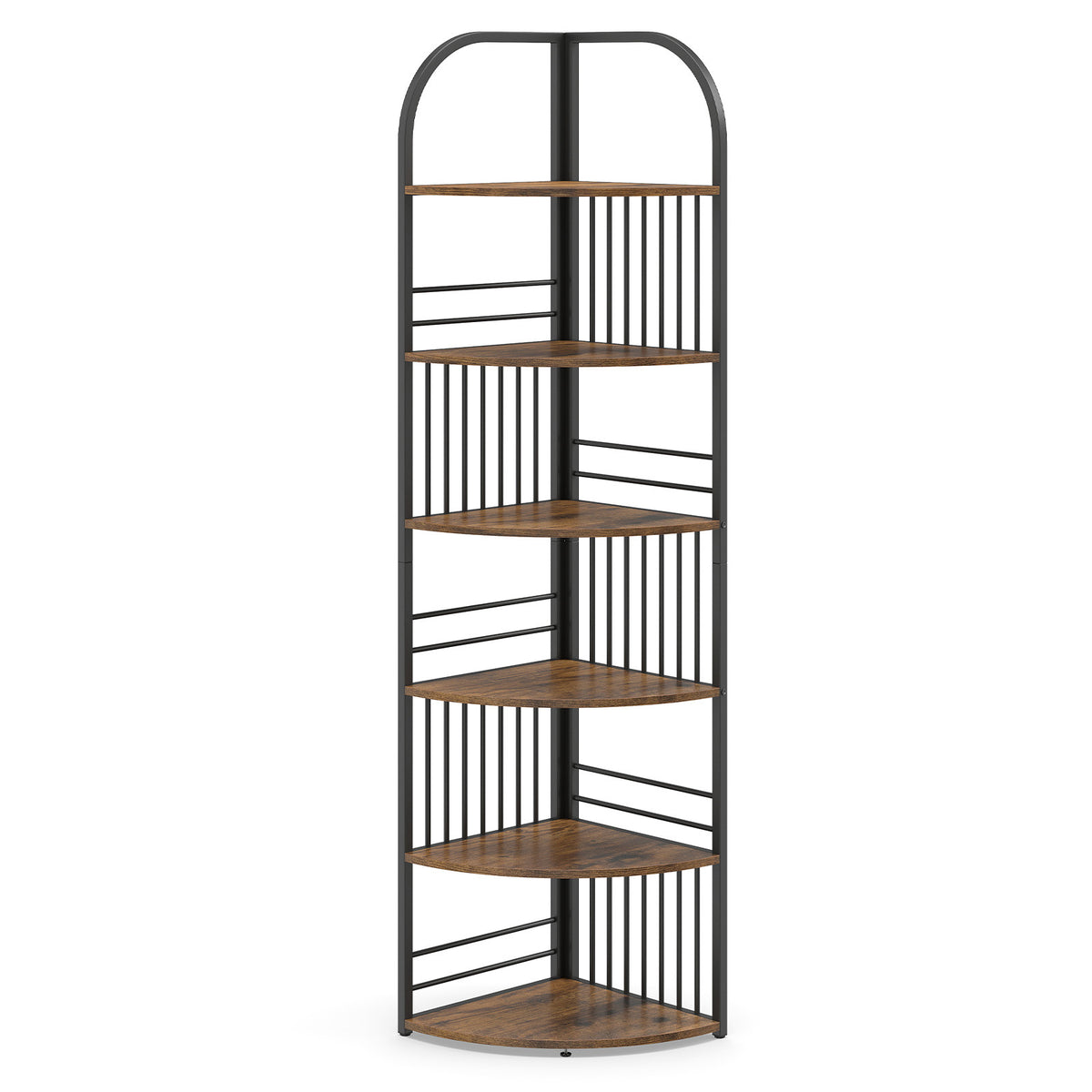 6-Tier Corner Shelf Tall Freestanding Corner Bookshelf with Heavy-duty Metal Frame-Brown